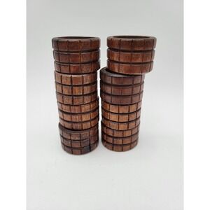 Set Of 8 Napkin Rings Holders Carved Wooden Dark Brown wood Vintage